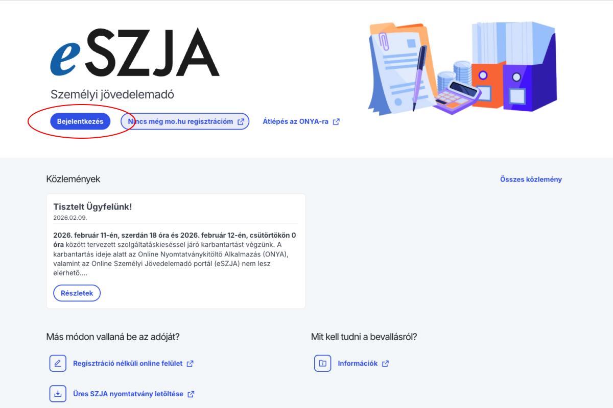 Lépj be az eSZJA oldalra